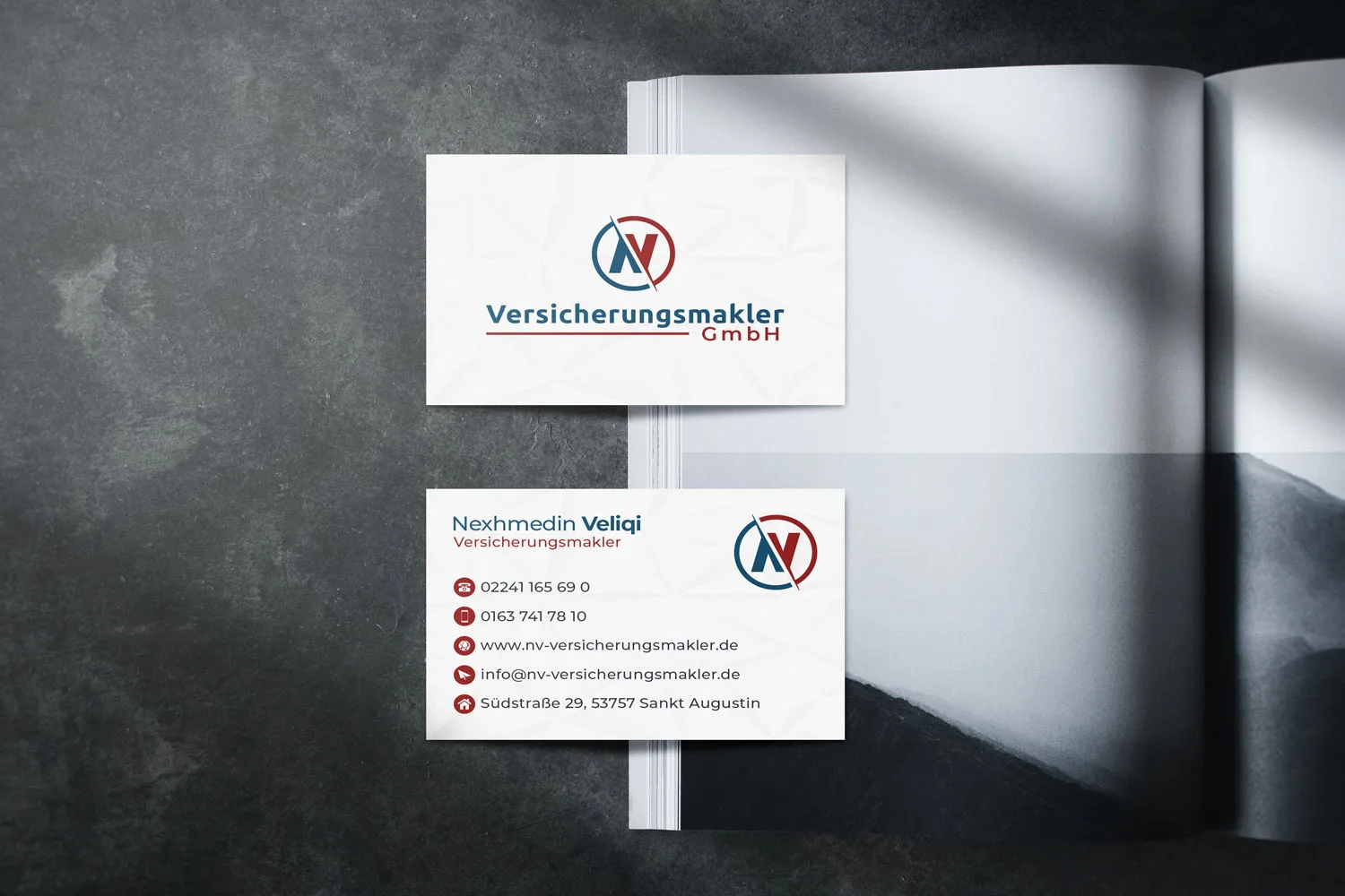 Visitenkarte NV Versicherungsmakler GmbH gestaltet von Ghasto Medienagentur